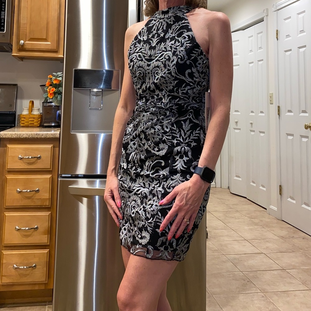 NWT Emerald Sundae Black and Silver Mini Dress Juniors Small